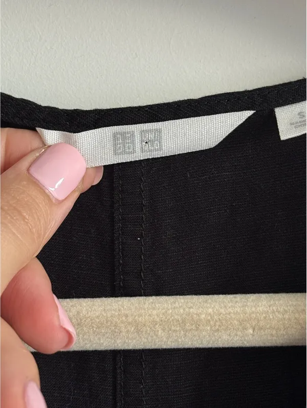 UNIQLO Linen Blend A-Line Midi Dress Black Sleeveless Tie Waist Size S - Image 5