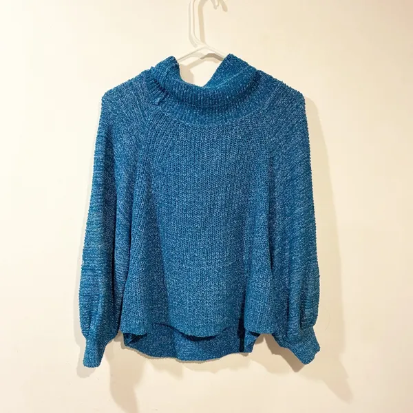 Free People Edessa Blue Sweater‎ Off Shoulder Knit Size Small - Image 6
