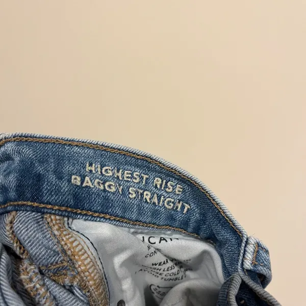 American Eagle Jeans High Rise Baggy Straight Distressed Light Wash‎ 00 Grunge - Image 7