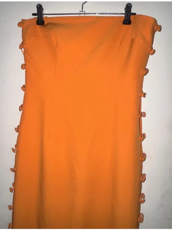 Gianni Bini Vibrant Orange Side-Slit Midi Skirt - Image 4