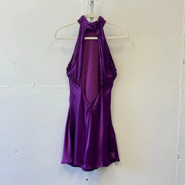 Meshki‎ Purple Satin Halter Mini Dress Open Back Cocktail DR03952WD3 XL Party - Image 3