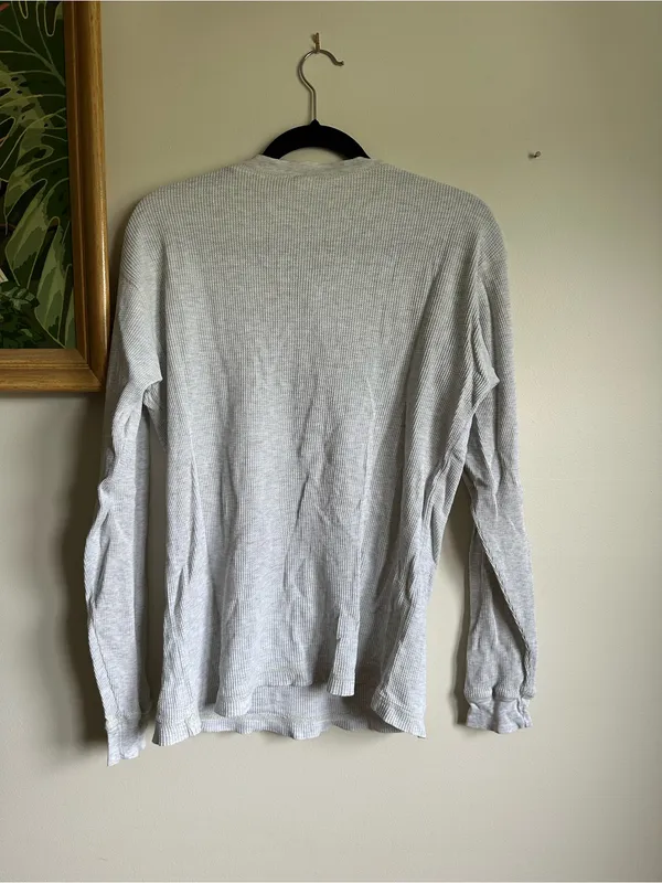 Gap Vintage Thermal Button Placket Long Sleeve Henley Large Gray Cotton - Image 5