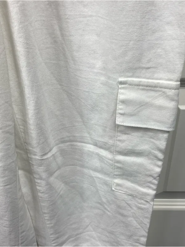CI SONO Linen Blend Straight Leg Pull On Pants • Medium White Loose Drawstring - Image 4