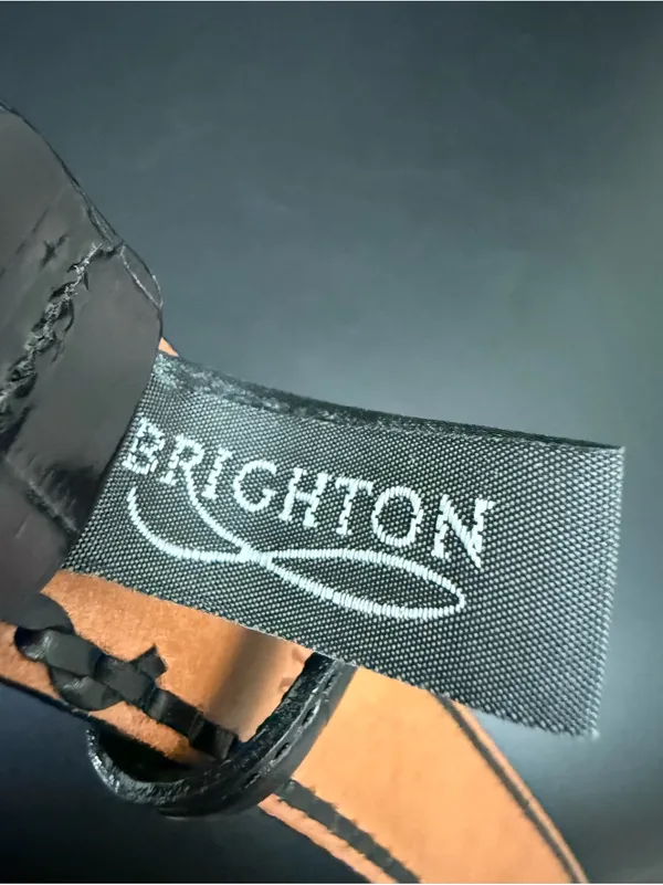 Vintage BRIGHTON 97033 Black Embossed Croc Leather Floral Buckle Belt Size ML 32 - Image 15
