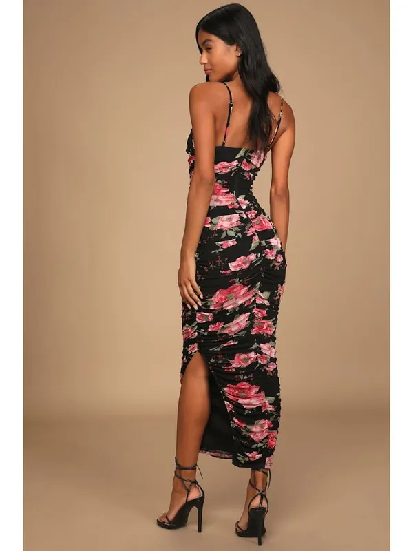 LULUS Stun and Only Black Floral Midi Gown Size Small NEW NWOT - Image 2