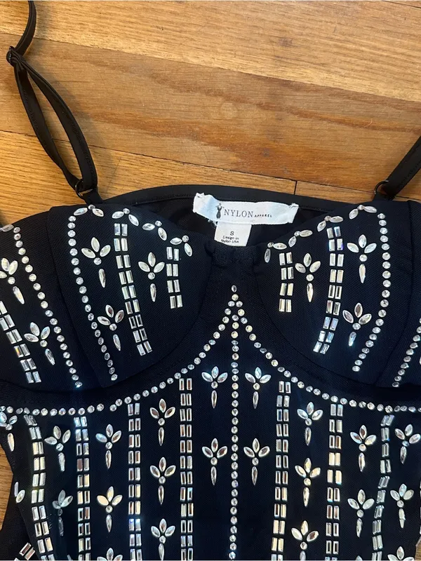 Black Embellished Corset Top - Women's Sparkle Corset Tank - Image 3