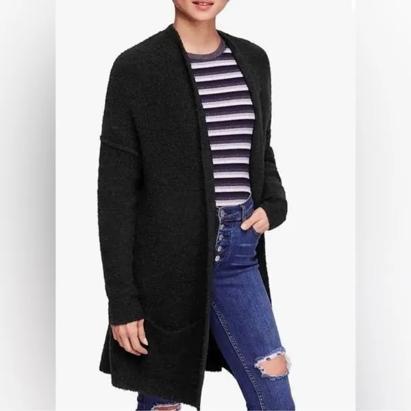 Free People Black Wool Mohair‎ Blend Chunky Open Cardigan - Image 7