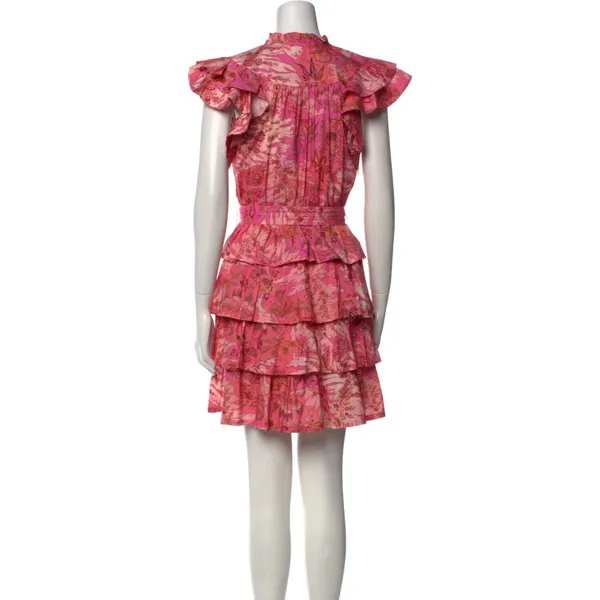 Ulla Johnson Lulua Frill Sleeve Tiered Ruffed Mini Dress Size 8 Medium Pink - Image 4