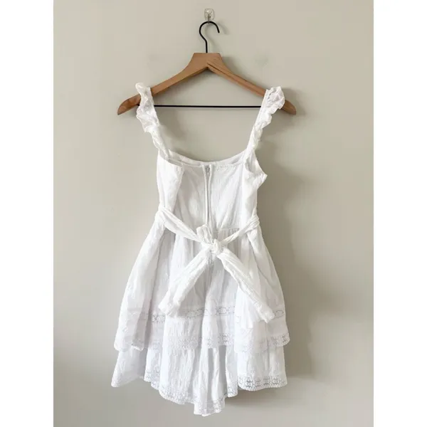 Altar'd State White Eyelet w. Lace Trim Fit & Flare Mini Dress Dress Size M - Image 3