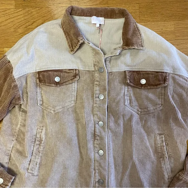 Entro Colorblock Raw Hem Minimalist Coastal Cowgirl Western Corduroy Shacket - Image 2