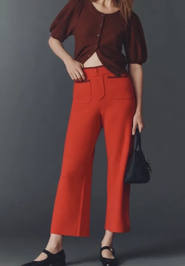 Maeve Colette Sweater Knit High-Rise Wide-Leg Cropped Pants, Size XXSP - Image 4