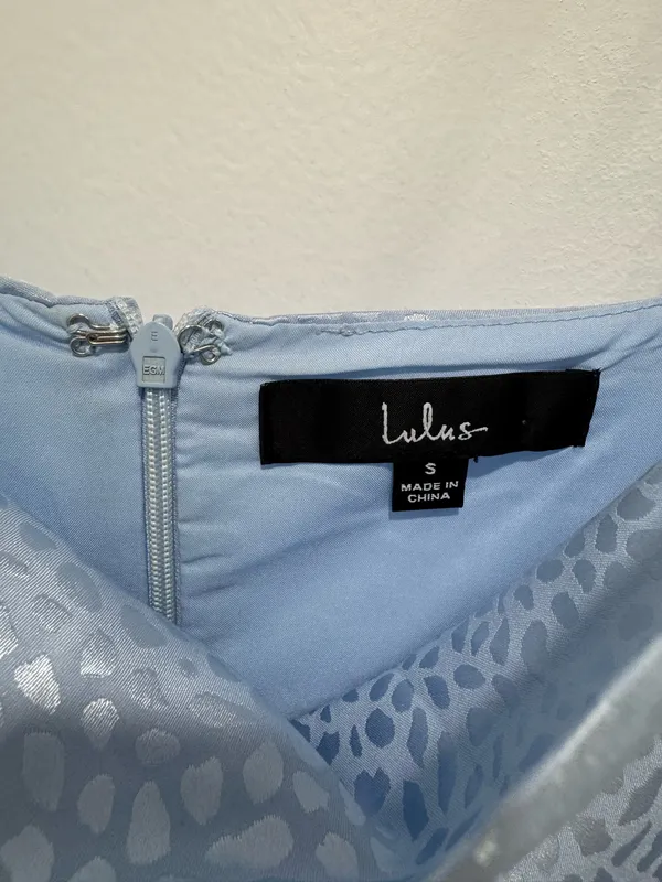 Lulus Light Blue Jacquard Animal Print Cowl Neck Midi Dress Small - Image 5