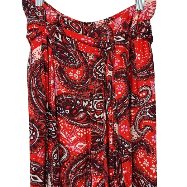 Free People Double Trouble Tiger Lily Combo Red Paisley Boho Tie Wide Leg Pants - Image 3