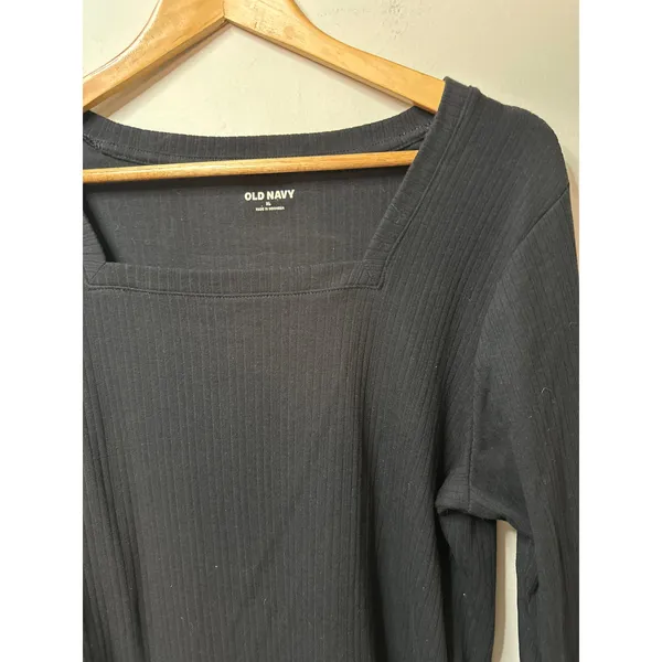 Old Navy Black Square Neck Ripped Long Sleeve‎ Size XL - Image 2