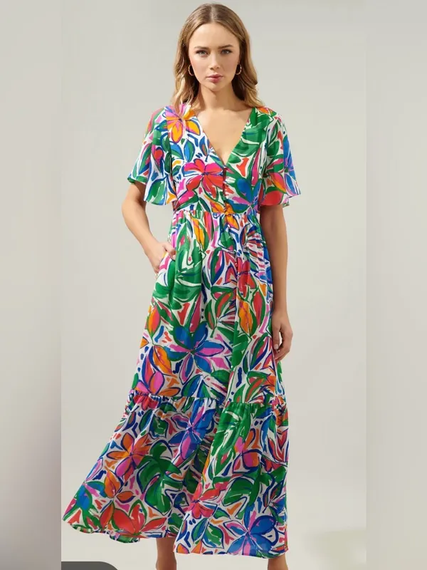 Colorful Floral Maxi Dress - Multicolor - Image 5