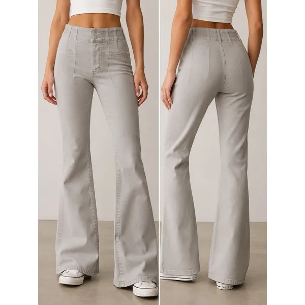 Free People We The Free Flare Jeans Women’s 25 High Rise Beige Stretch Boho - Image 2
