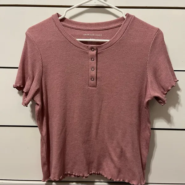 American Eagle Pink Ribbed Tee - Image 2
