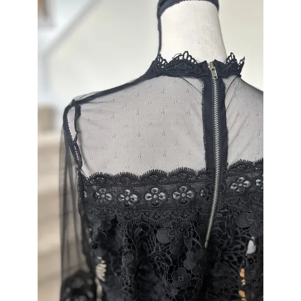 PrettyLittleThing Black Illusion Lace Long Sleeve Mini Dress Whimsygoth Fairy - Image 7
