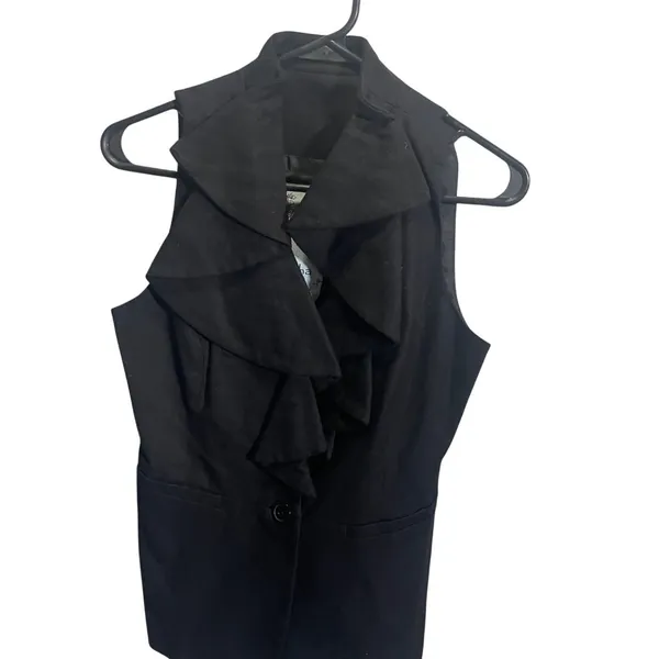 Anthropologie Tabitha Womens Ruffled‎ Black Sleeveless Vest Size 4 - Image 2