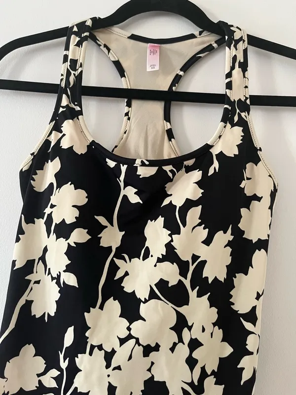 Y2K Victoria's Secret Tankini Swim Top XS Black Cream Floral Quiet Luxury Beach - Image 3