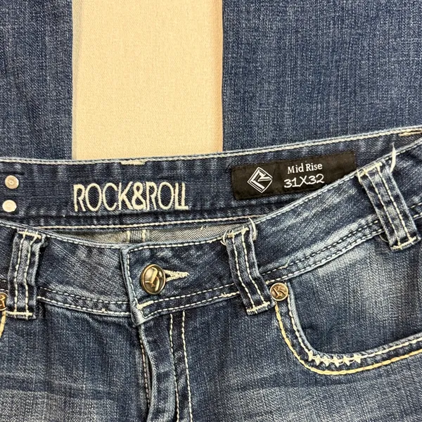 Rock & Roll Women's Dark Blue Boot Cut Jeans Size 31 - Image 5