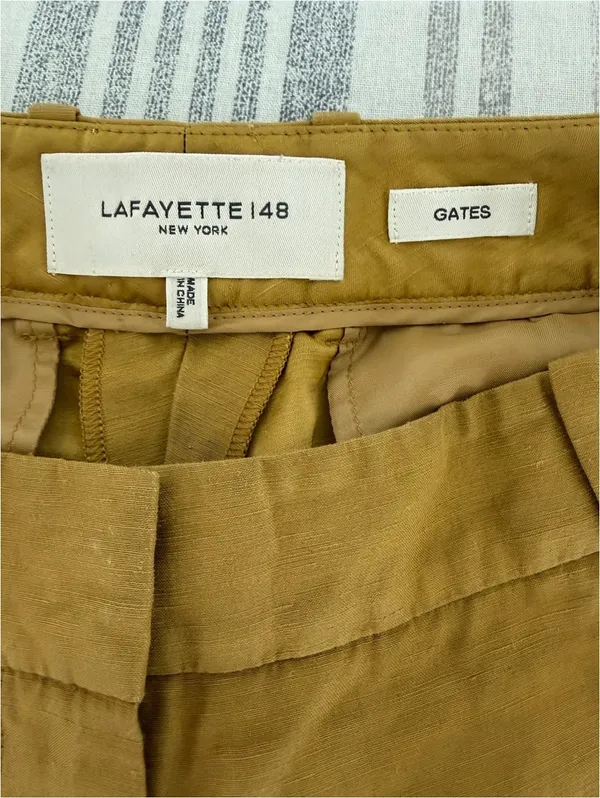 Lafayette 148 Linen Viscose Gates Pant Size 2 Khaki Green Luxury Career - Image 5
