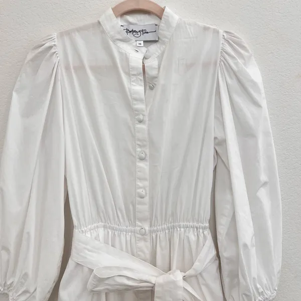 Brittany Fuson White Louisa Button-Front 100% Cotton Tiered Belted Maxi Dress XS - Image 5