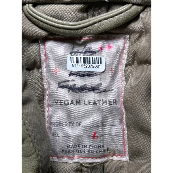 Free People Quilted Vegan Leather Jacket L Sage Green Puffer Funnel Neck Zip Up - Image 5