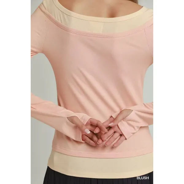 Umgee Layered Twofer Long Sleeve Top - Large - Image 4