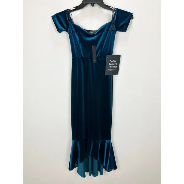 Lulus How Much I Care Dark Teal Velvet Off-the-Shoulder Midi Dress Party XS NWT - Image 5