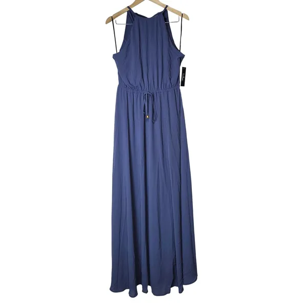 Lulus Be Mellow Denim Blue Maxi Dress Halter Neck Sleeveless 43595 Large NEW - Image 3