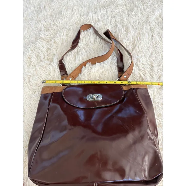 Brown Tote‎ Bag Purse Shoulder Bag Vintage Style Flap Over Closure Work School - Image 4