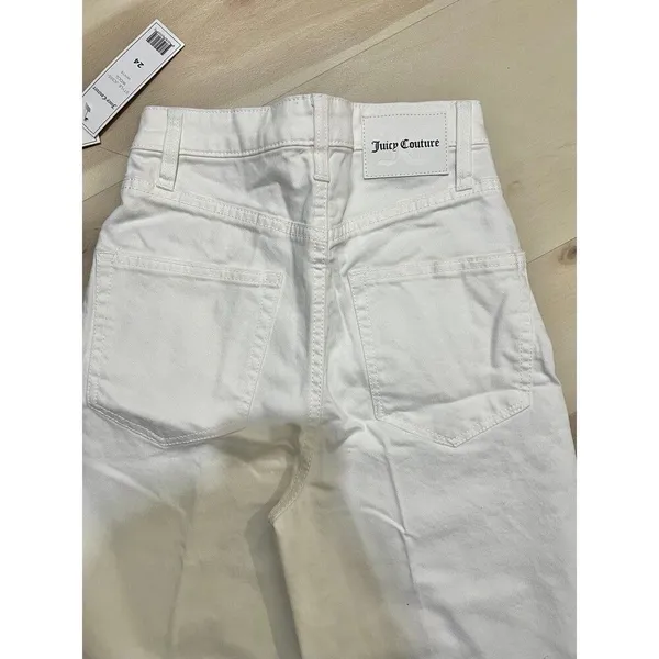 Juicy Couture NWT Women Size 24 White Denim Wide Leg Cuff High Rise Flare Jeans - Image 5