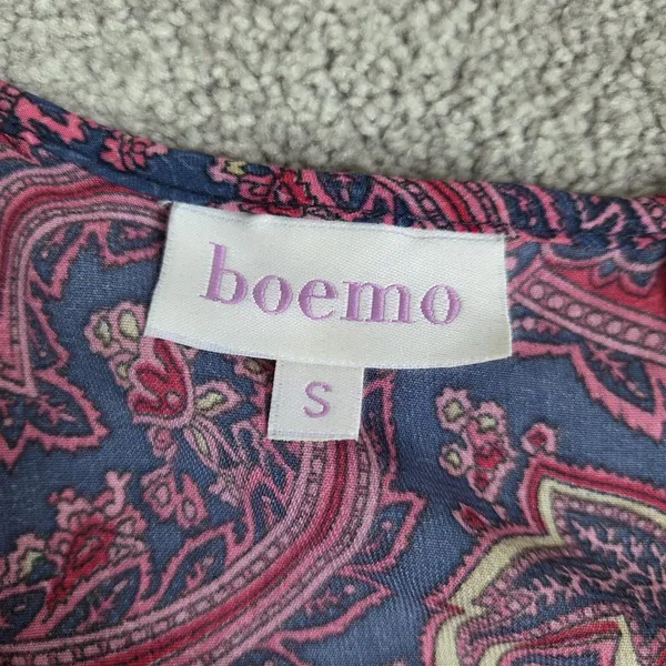 Anthropologie Boemo Teal Paisley Smocked Waist Tiered Maxi Dress Sz S Boho Retro - Image 5