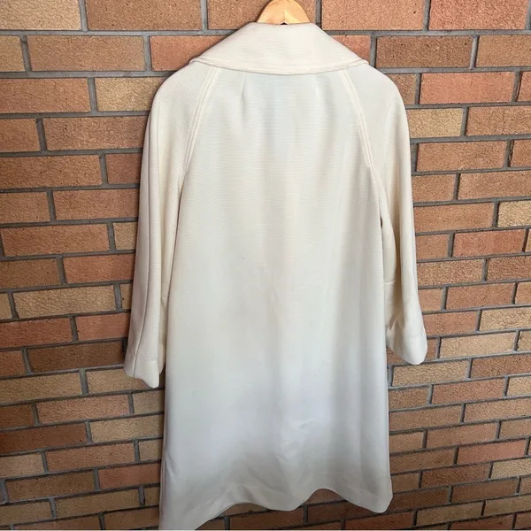 The Women’s Shop Vintage Ribbed Long Cream Button Trench Over Coat - Image 4
