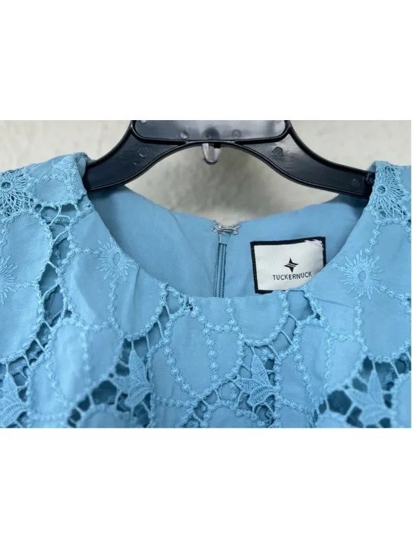 Tuckernuck Cameo Blue Eyelet Cape Leah Dress 8 Tea Garden Party Wedding Bridal - Image 8
