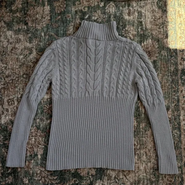 Vintage Axcess Turtleneck Sweater Large Grey Cable Knit Y2K Preppy Chic Cottage - Image 5