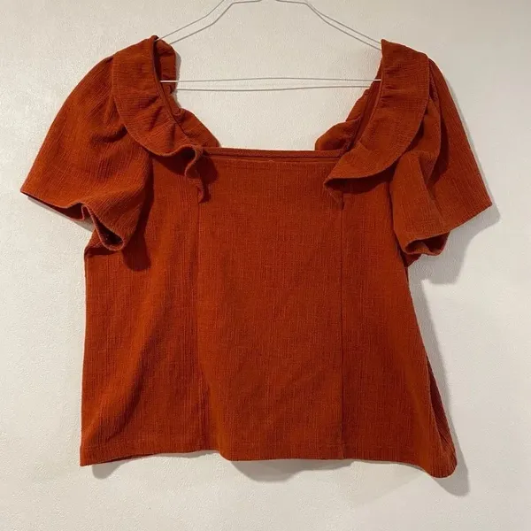 Madewell Rust Orange Textured Ruffle Sleeve Blouse Size Large - Image 2