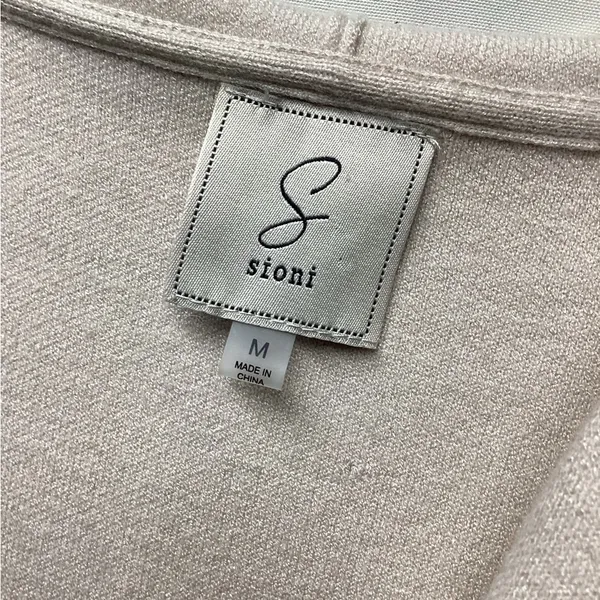 Sioni Intarsia knit long open hooded duster Size Medium Oatmeal. - Image 10