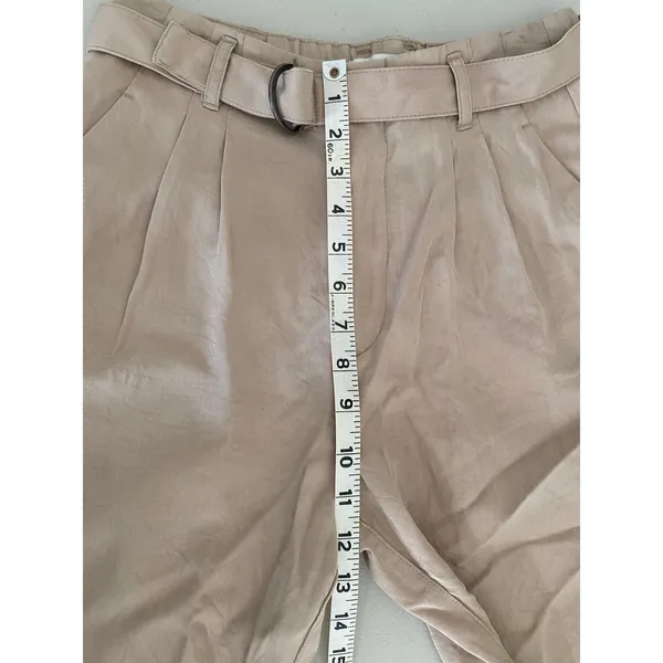 Abercrombie Tan Neutral Belted Pleated Wide Leg Cropped Trousers Pants S Short - Image 6