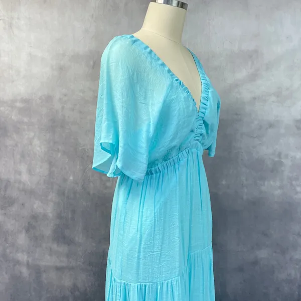 Boston Proper Women Tiered Gauze Maxi Dress Size XL Flutter Sleeve Flowy Coastal - Image 5