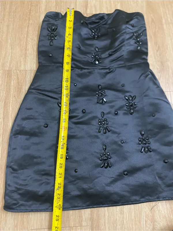 Lulu's Black Strapless Beaded Satin Mini Dress - Image 4