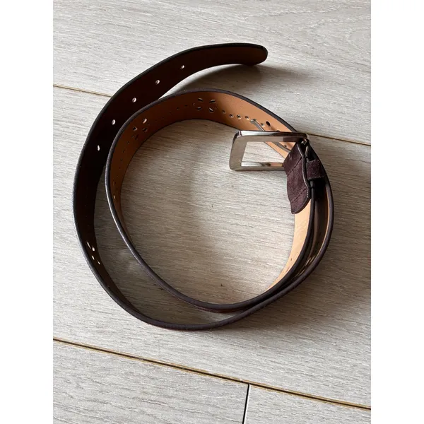 Brown Suede Leather Floral Studded Belt Silver Buckle Boho Western ML - Image 4