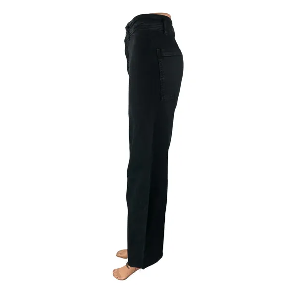 Zara Women's Black High Rise Raw Hem Wide Leg Baggy Palazzo Denim Jeans Size 6 - Image 3