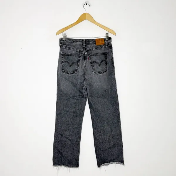 Levi's Ribcage Straight Jeans Gray Button Fly High Rise 28 / 6 Denim - Image 4
