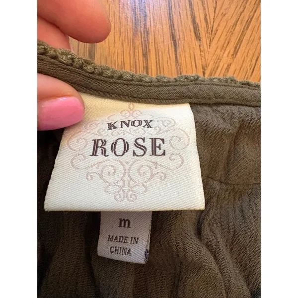 Knox Rose Women Olive Green Smocked Button Front Long Sleeve Blouse Medium - Image 3