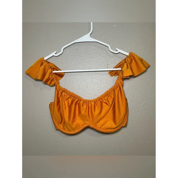 Abercrombie & Fitch Curve Love Satin Orange Ruffle Strap Bikini Set Women’s XS - Image 2