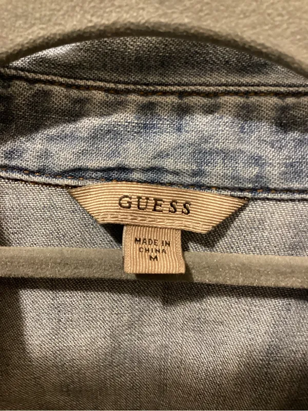 Guess Denim Blue Jacket with Tan Label - Image 2