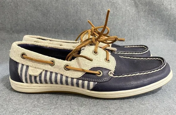 Sperry Women's Topsiders Women's 8M Blue Leather/Linen Canvas Close Toe Shoes - Image 9