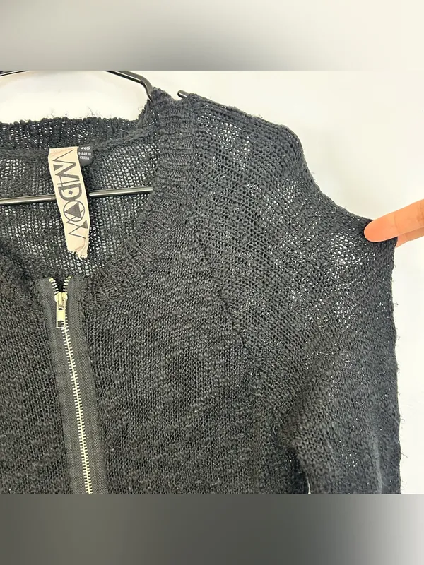 Widow Black Open Knit Long Sleeve Zipper Front Long Sweater Size XS Dollskill - Image 4
